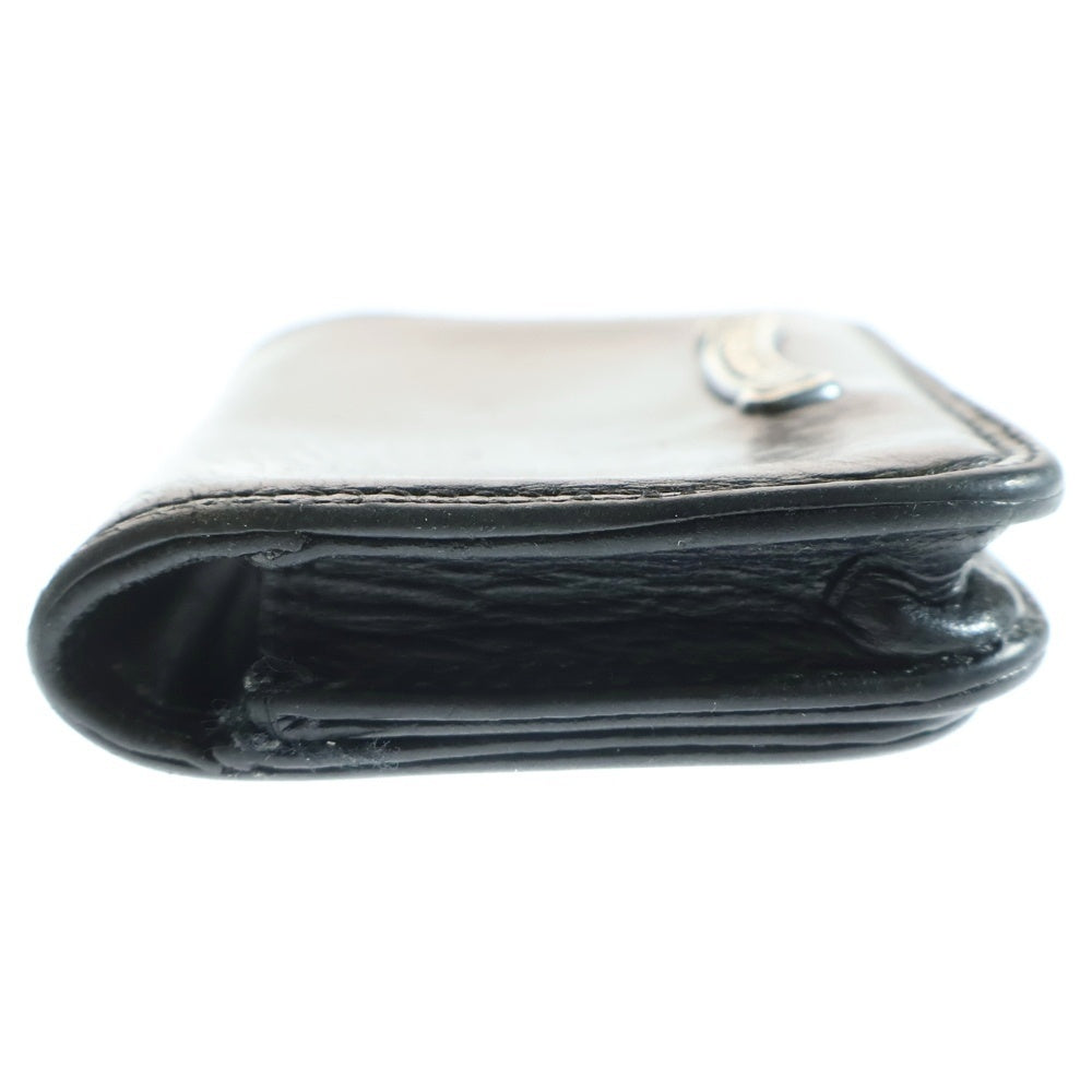CHROME HEARTS(クロムハーツ) CARD CASE スクロールラベル レザーカードケース ブラック/シルバー