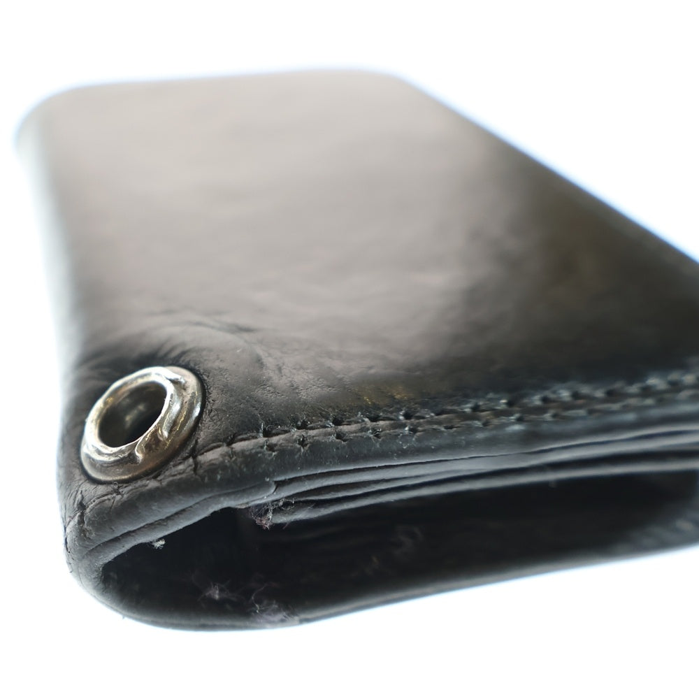 CHROME HEARTS(クロムハーツ) CARD CASE スクロールラベル レザーカードケース ブラック/シルバー