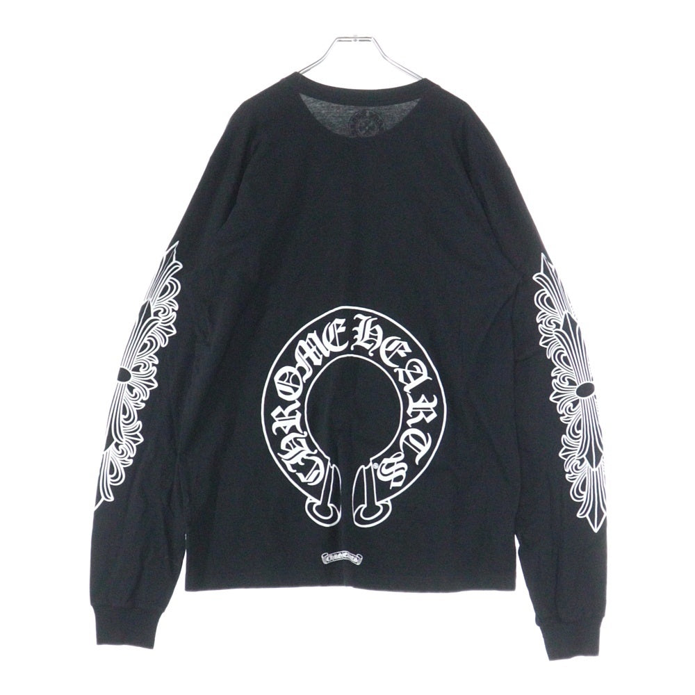 CHROME HEARTS(クロムハーツ) FLRL CRS HORSESHOE L/S バックホースシュー 袖フローラル ロングスリーブカットソー 長袖Tシャツ ロンT ブラック