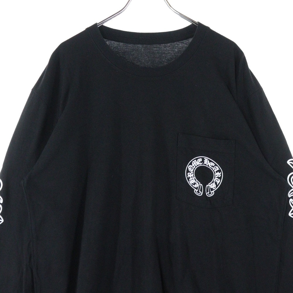 CHROME HEARTS(クロムハーツ) FLRL CRS HORSESHOE L/S バックホースシュー 袖フローラル ロングスリーブカットソー 長袖Tシャツ ロンT ブラック
