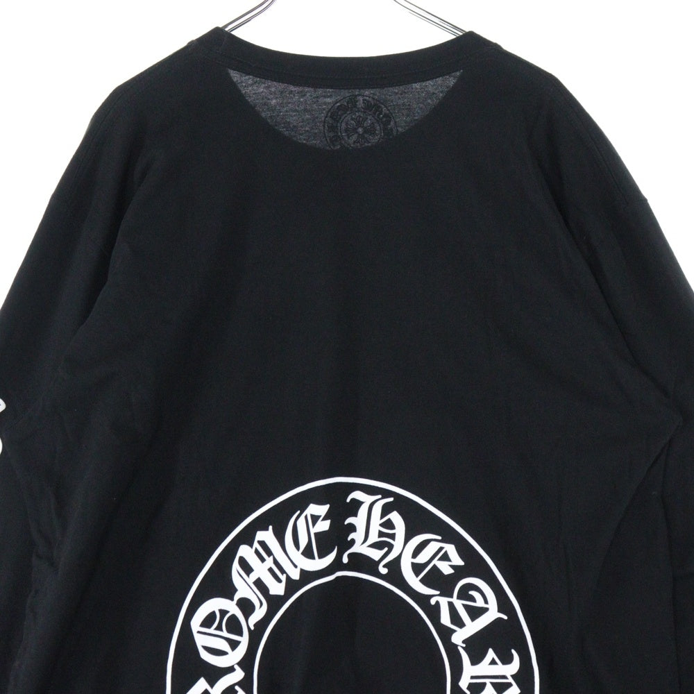 CHROME HEARTS(クロムハーツ) FLRL CRS HORSESHOE L/S バックホースシュー 袖フローラル ロングスリーブカットソー 長袖Tシャツ ロンT ブラック