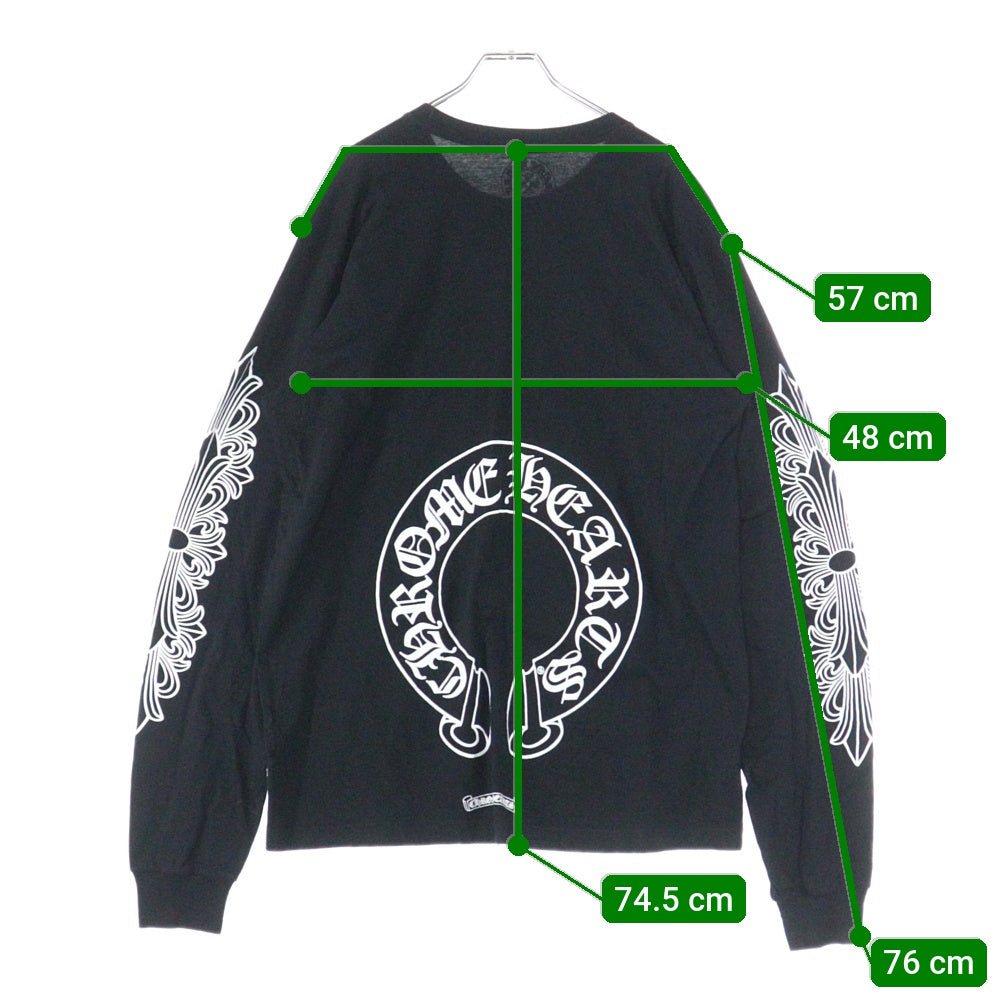 CHROME HEARTS(クロムハーツ) FLRL CRS HORSESHOE L/S バックホースシュー 袖フローラル ロングスリーブカットソー 長袖Tシャツ ロンT ブラック