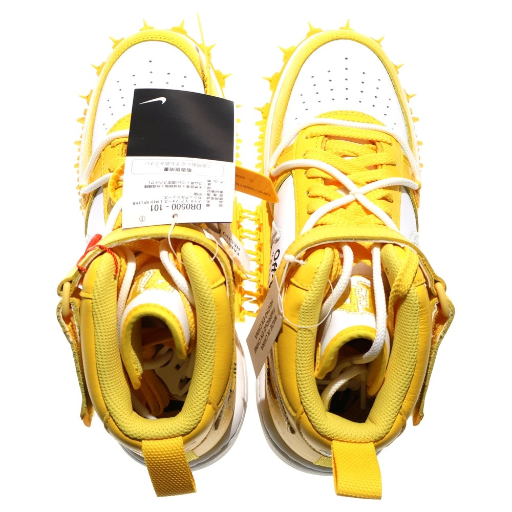 NIKE(ナイキ) ×OFF-WHITE AIR FORCE 1 MID SP LTHR DR0500-101 オフホワイト エア フォース 1 ミッドカットスニーカー ホワイト/イエロー US8/26.0cm
