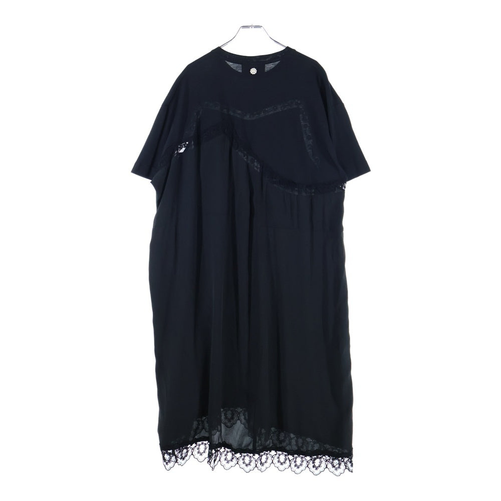 Simone Rocha(シモーネロシャ) レース装飾 半袖 クルーネック ワンピース ブラック レディース