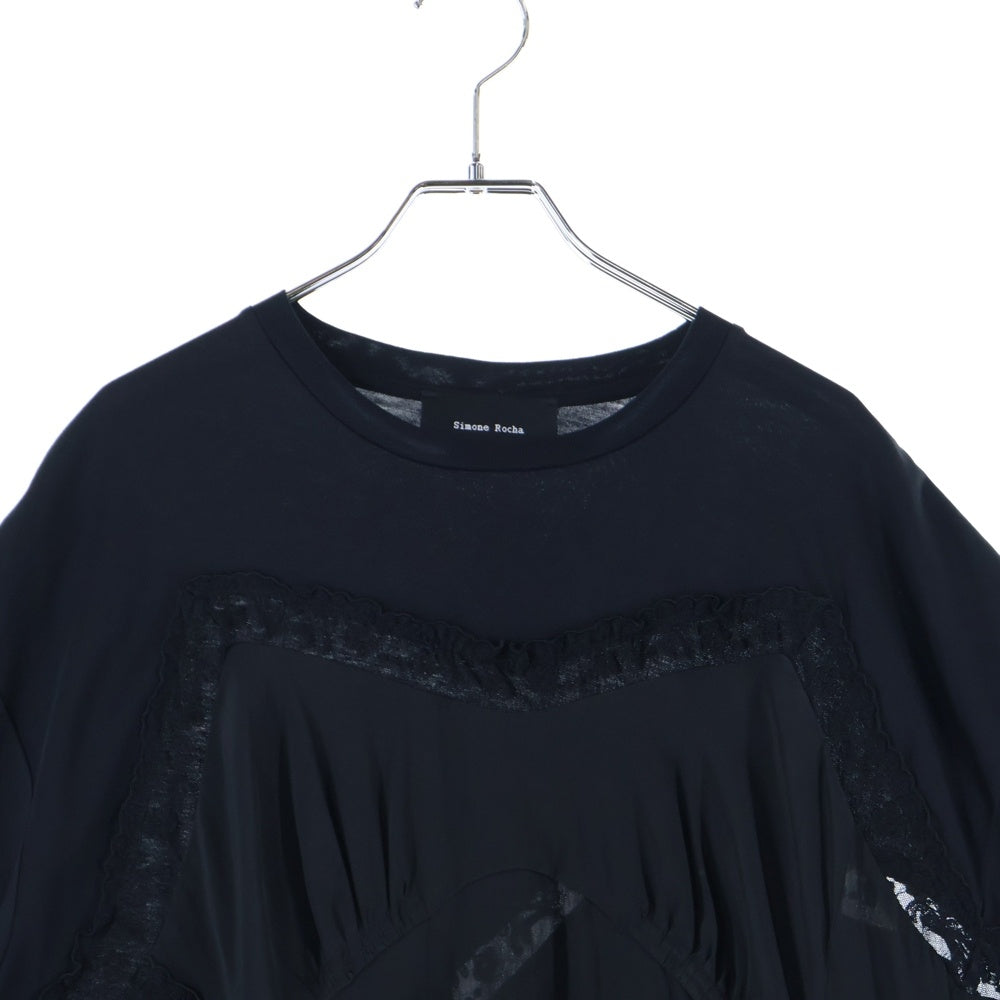 Simone Rocha(シモーネロシャ) レース装飾 半袖 クルーネック ワンピース ブラック レディース