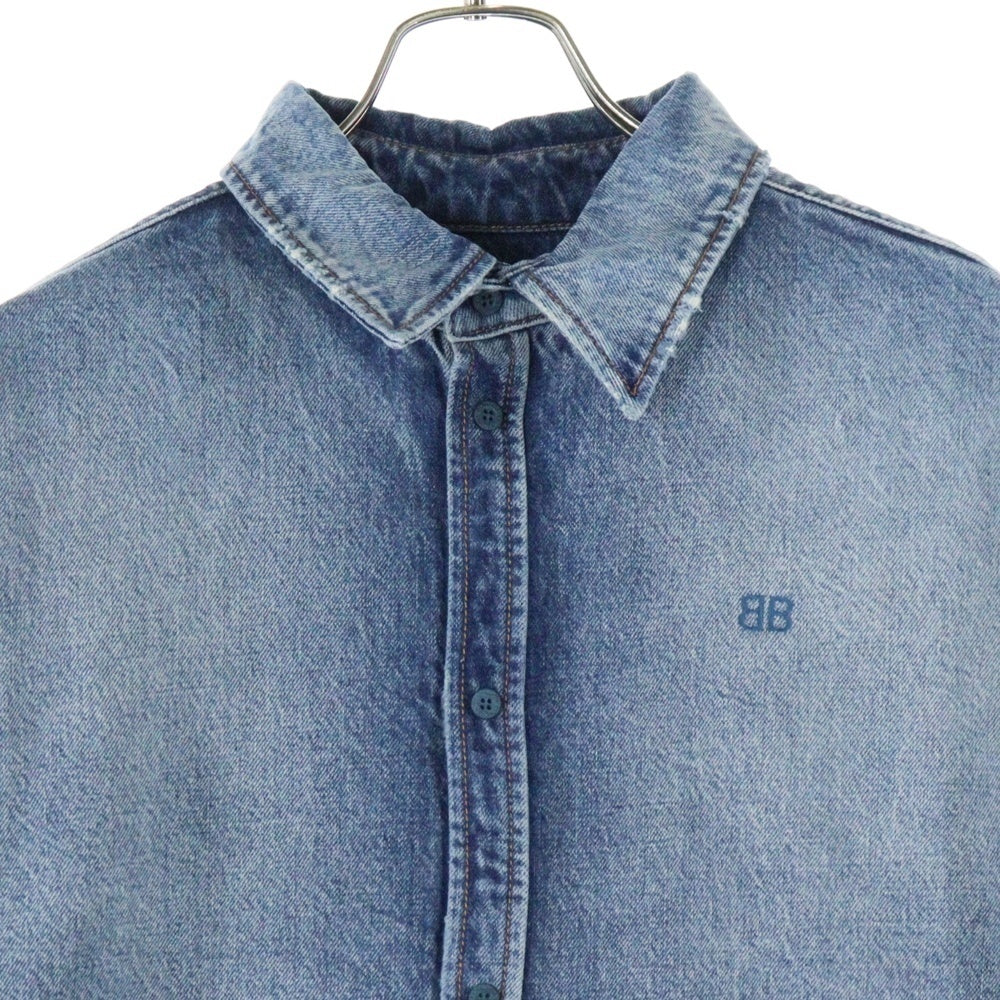 BALENCIAGA(バレンシアガ) 22SS ダメージ加工BBロゴ刺繍オーバーサイズデニム長袖シャツ ジャケット インディゴ 678363 TBP48