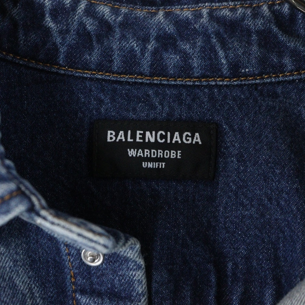 BALENCIAGA(バレンシアガ) 22SS ダメージ加工BBロゴ刺繍オーバーサイズデニム長袖シャツ ジャケット インディゴ 678363 TBP48