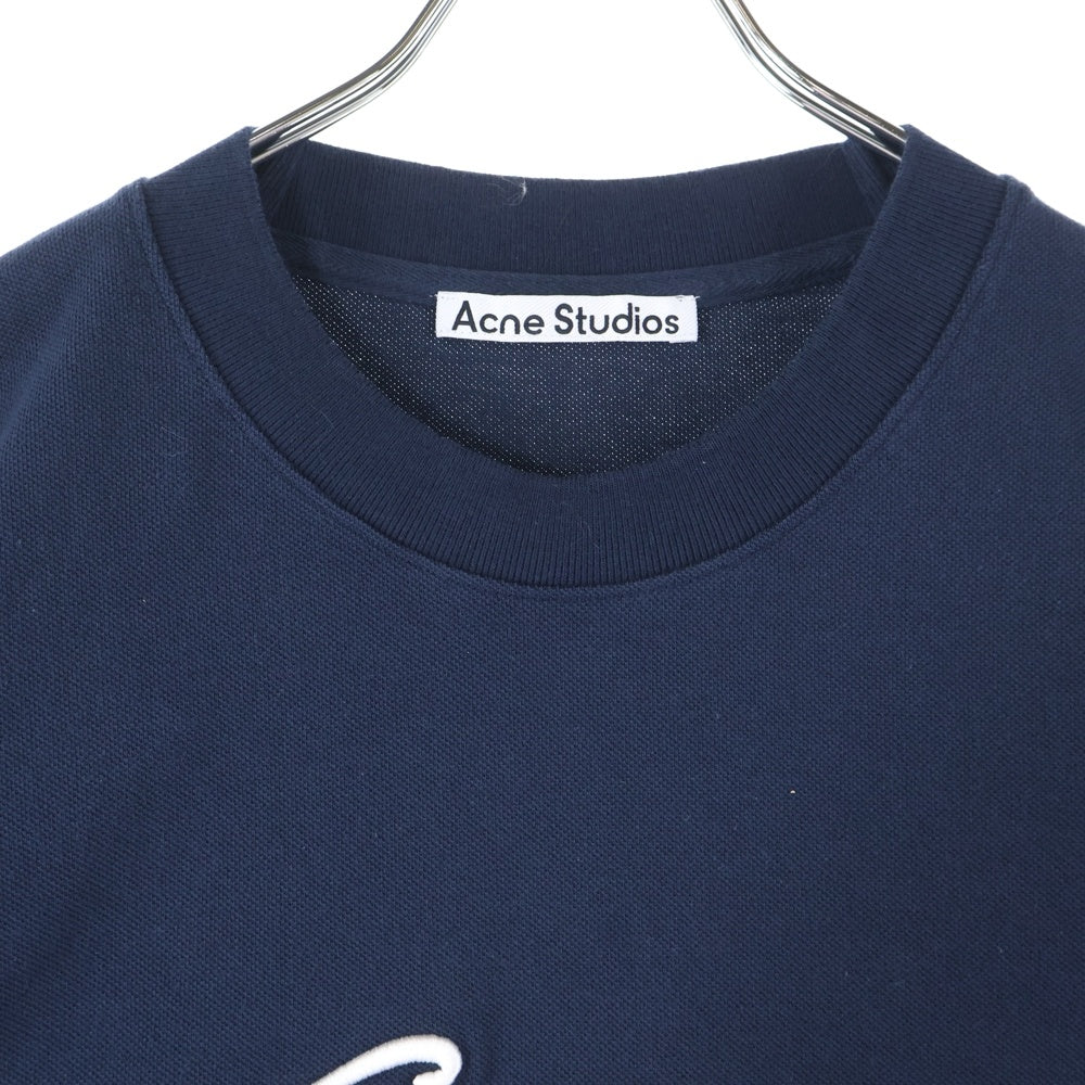 Acne Studios(アクネ ストゥディオズ) 25SS ロゴ刺繍 クルーネック 半袖Tシャツ カットソー ネイビー FN-UX-TSHI000121