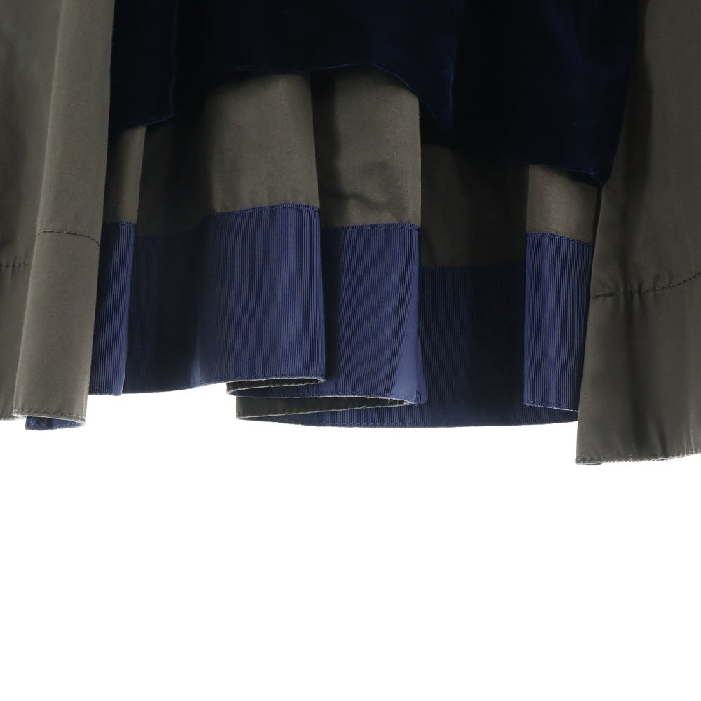 Sacai(サカイ) ベロア 切替 トレンチコート ネイビー/カーキ 13-01880