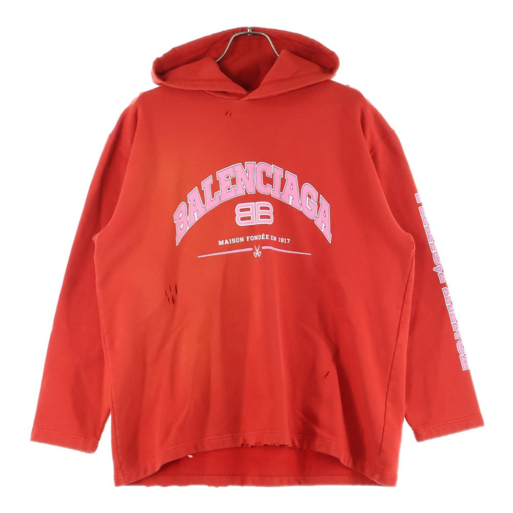 BALENCIAGA(バレンシアガ) TLVJ3 MAISON ワイド フィット プルオーバー パーカー レッド 674986