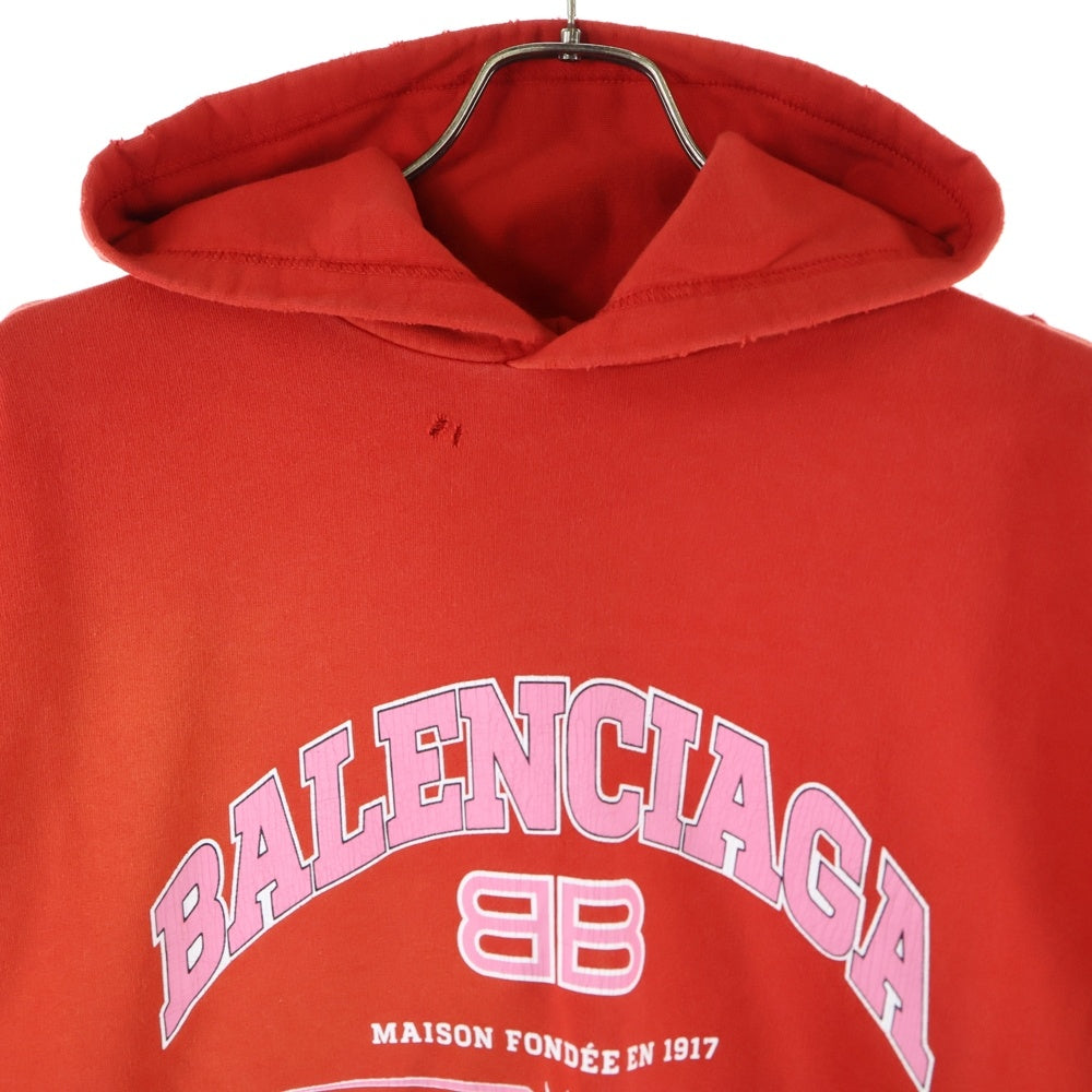 BALENCIAGA(バレンシアガ) TLVJ3 MAISON ワイド フィット プルオーバー パーカー レッド 674986