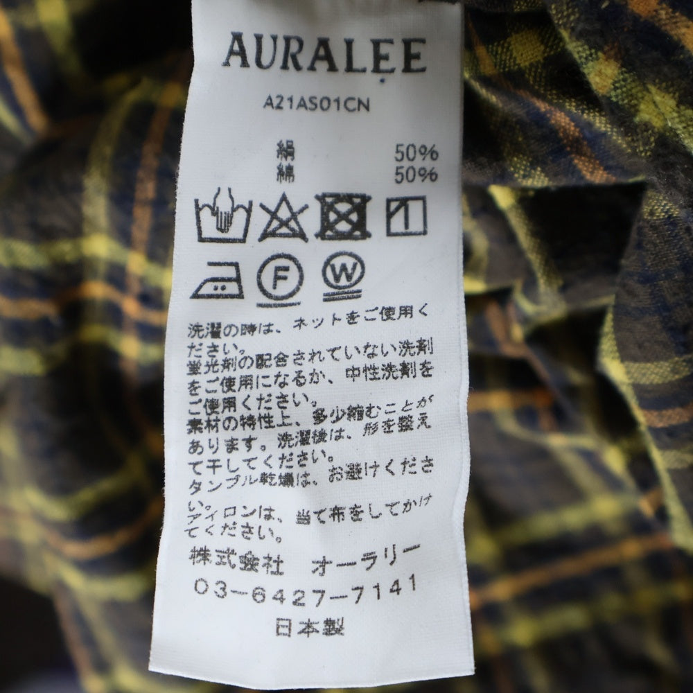 AURALEE(オーラリー) 21AW SILK COTTON BRUSHED FLANNEL SHIRTS A21AS01CN チェック 長袖シャツ ブラウン