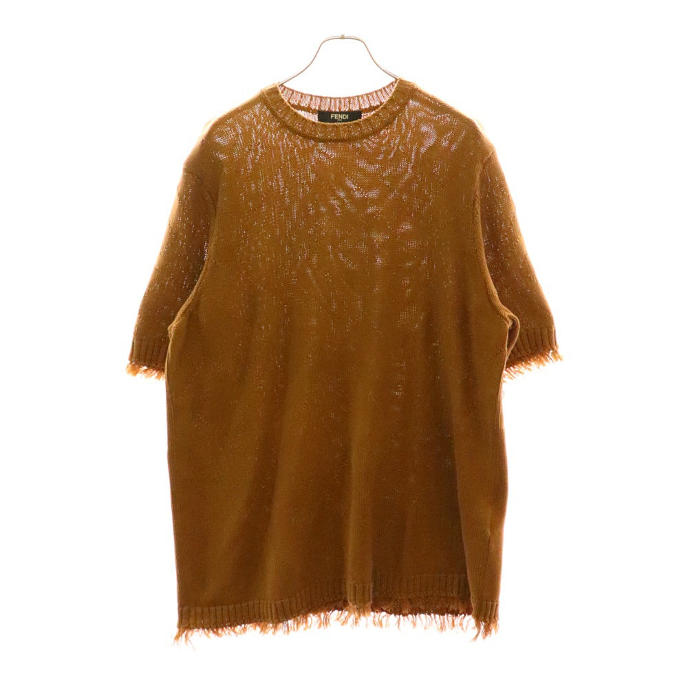 FENDI(フェンディ) ズッカ柄 ジャガード フリンジ クルーネック半袖ニット セーター ブラウン FZX144 AN3T