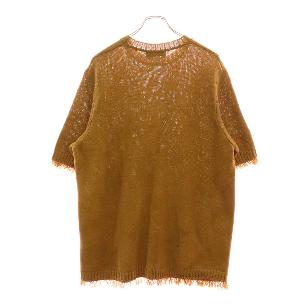 FENDI(フェンディ) ズッカ柄 ジャガード フリンジ クルーネック半袖ニット セーター ブラウン FZX144 AN3T