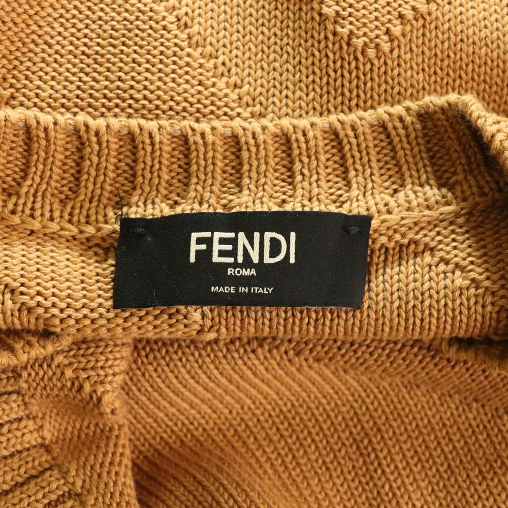 FENDI(フェンディ) ズッカ柄 ジャガード フリンジ クルーネック半袖ニット セーター ブラウン FZX144 AN3T