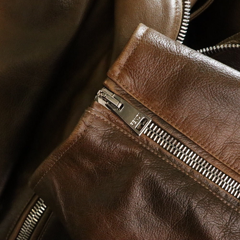 FENDI(フェンディ) ヴィンテージ加工レザーライダースジャケット キャメル