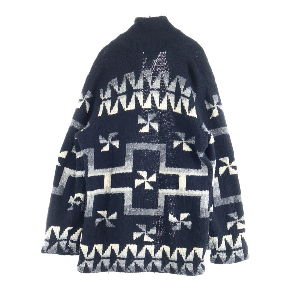 RALPH LAUREN(ラルフローレン) 90s スワティカ ネイティブ柄 コンチョ ラムウール カーディガン ブラック