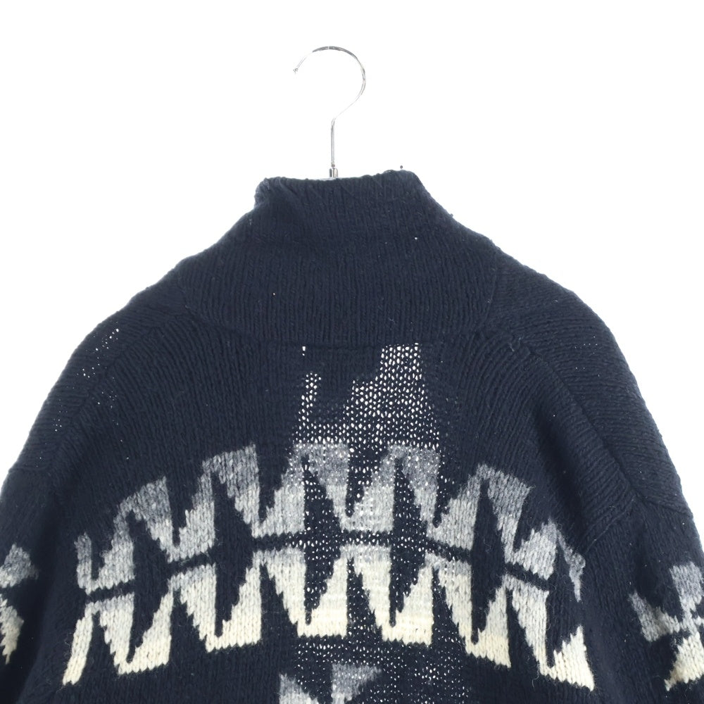 RALPH LAUREN(ラルフローレン) 90s スワティカ ネイティブ柄 コンチョ ラムウール カーディガン ブラック