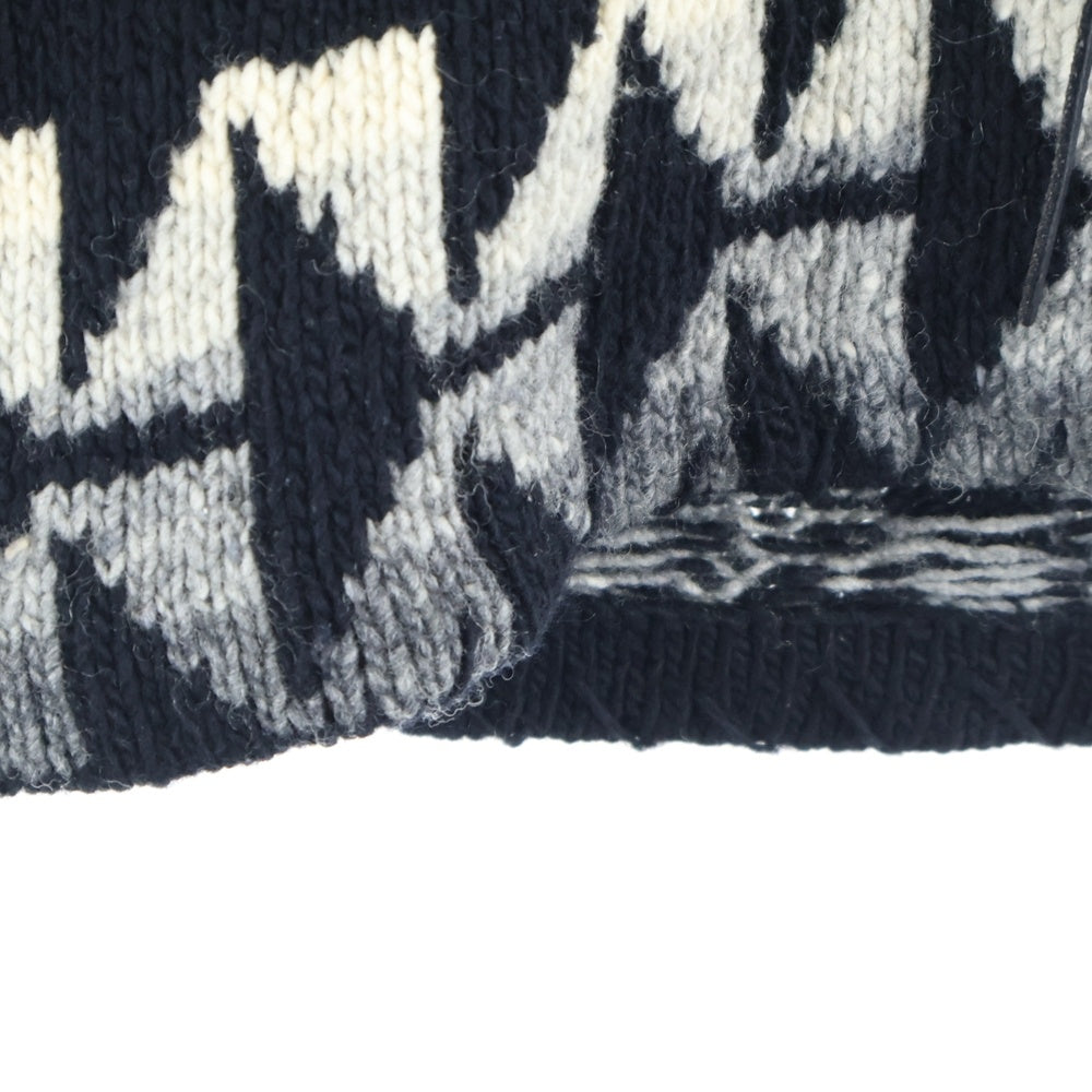 RALPH LAUREN(ラルフローレン) 90s スワティカ ネイティブ柄 コンチョ ラムウール カーディガン ブラック