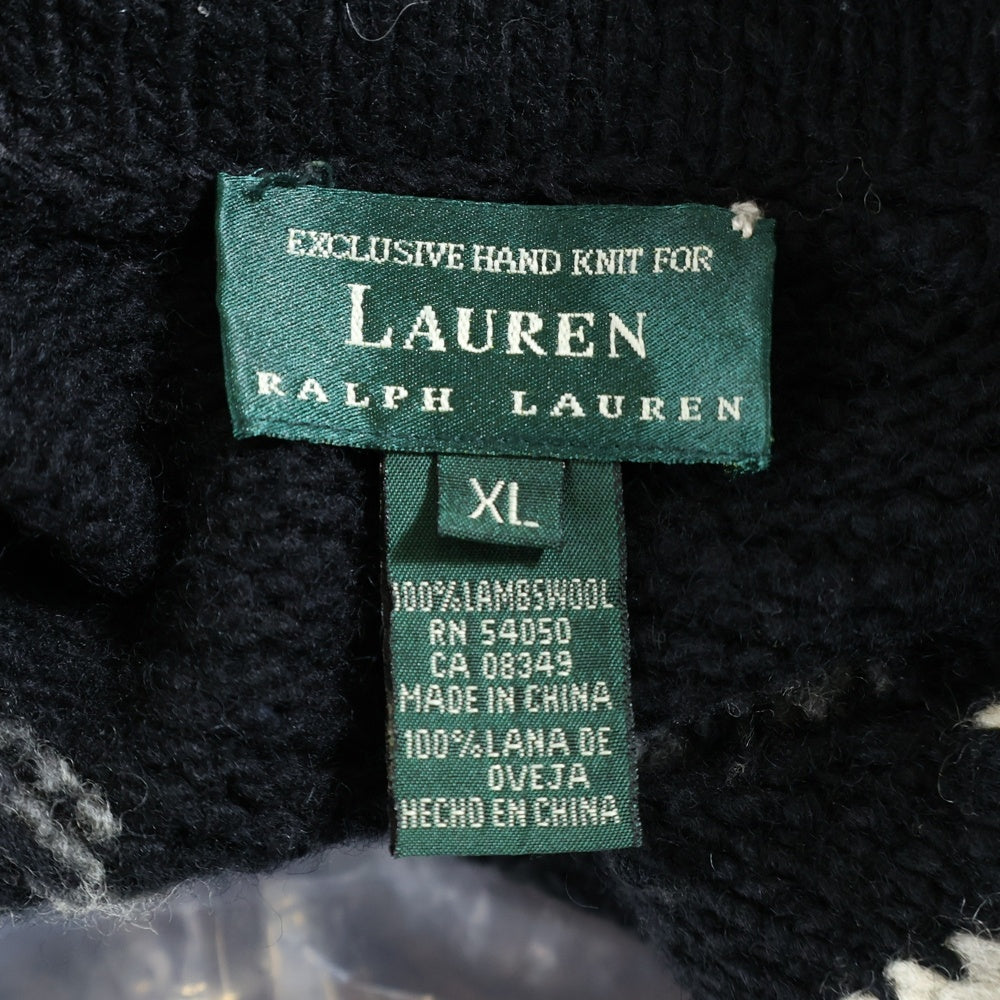 RALPH LAUREN(ラルフローレン) 90s スワティカ ネイティブ柄 コンチョ ラムウール カーディガン ブラック