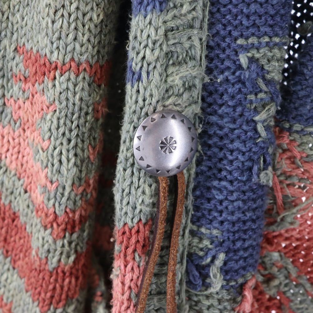 RALPH LAUREN(ラルフローレン) 90s ネイティブ柄 コンチョ リネンニットベスト カーディガン マルチ