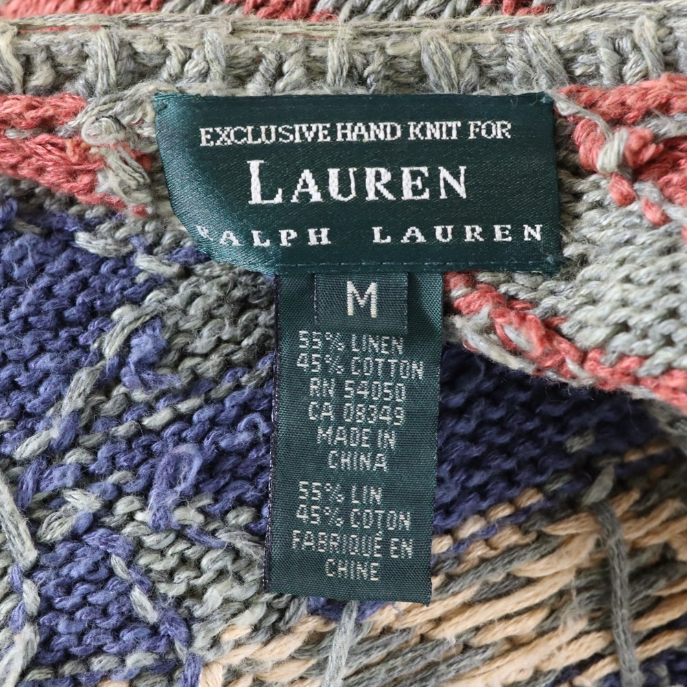 RALPH LAUREN(ラルフローレン) 90s ネイティブ柄 コンチョ リネンニットベスト カーディガン マルチ