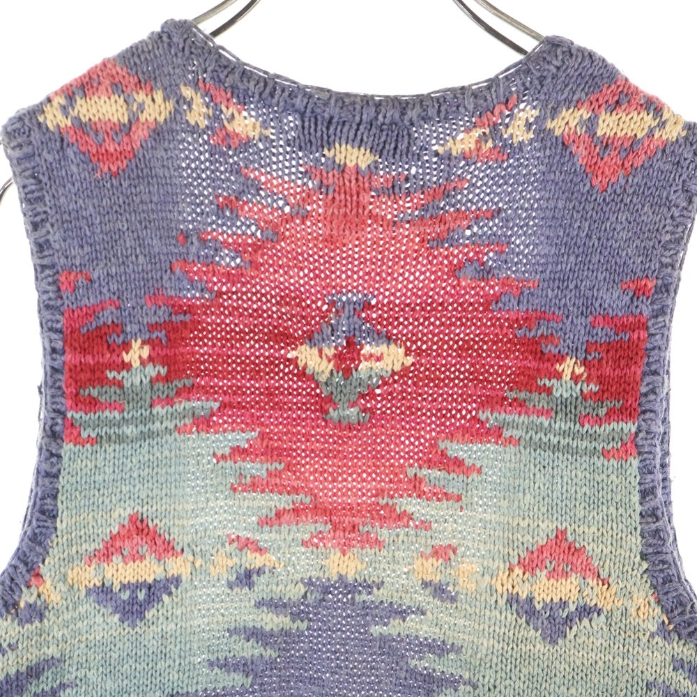 RALPH LAUREN(ラルフローレン) 90s ネイティブ柄 コンチョ リネンニットカーディガン マルチ