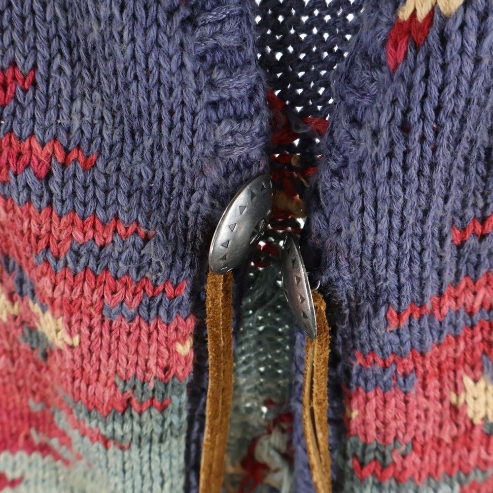 RALPH LAUREN(ラルフローレン) 90s ネイティブ柄 コンチョ リネンニットカーディガン マルチ