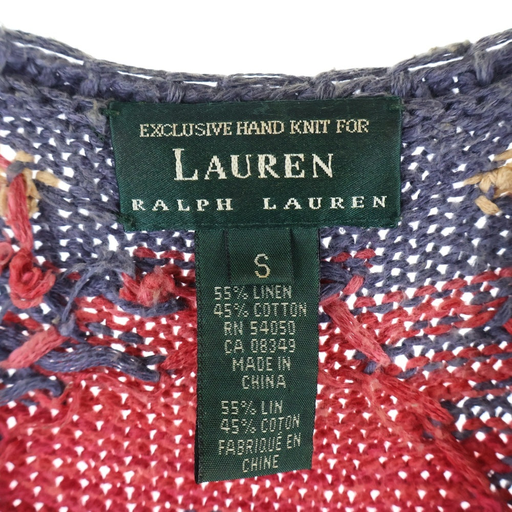 RALPH LAUREN(ラルフローレン) 90s ネイティブ柄 コンチョ リネンニットカーディガン マルチ