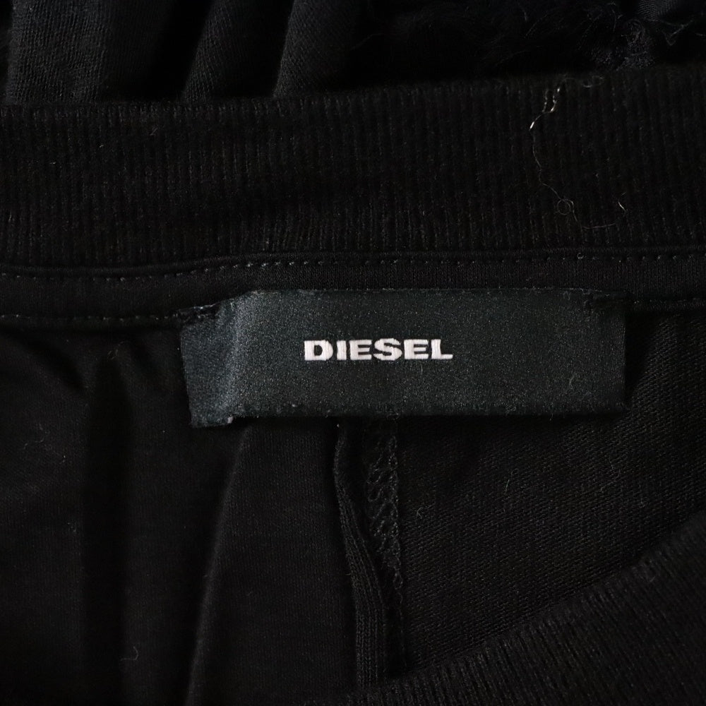 DIESEL(ディーゼル) 再構築 フロント プリント クルーネック 半袖Tシャツ カットソー チュニック ブラック