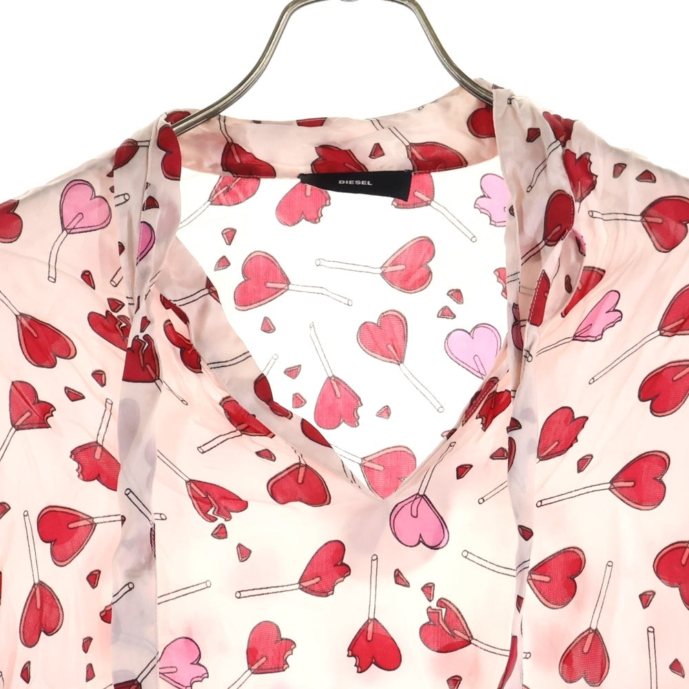 DIESEL(ディーゼル) ハート総柄 半袖シャツ ピンク レディース