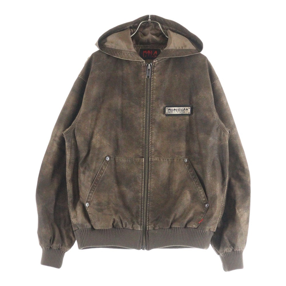 cvtvlist(カタリスト) 24SS フロント メタルロゴ レザー テックスパーカー ブラウン 2401100203