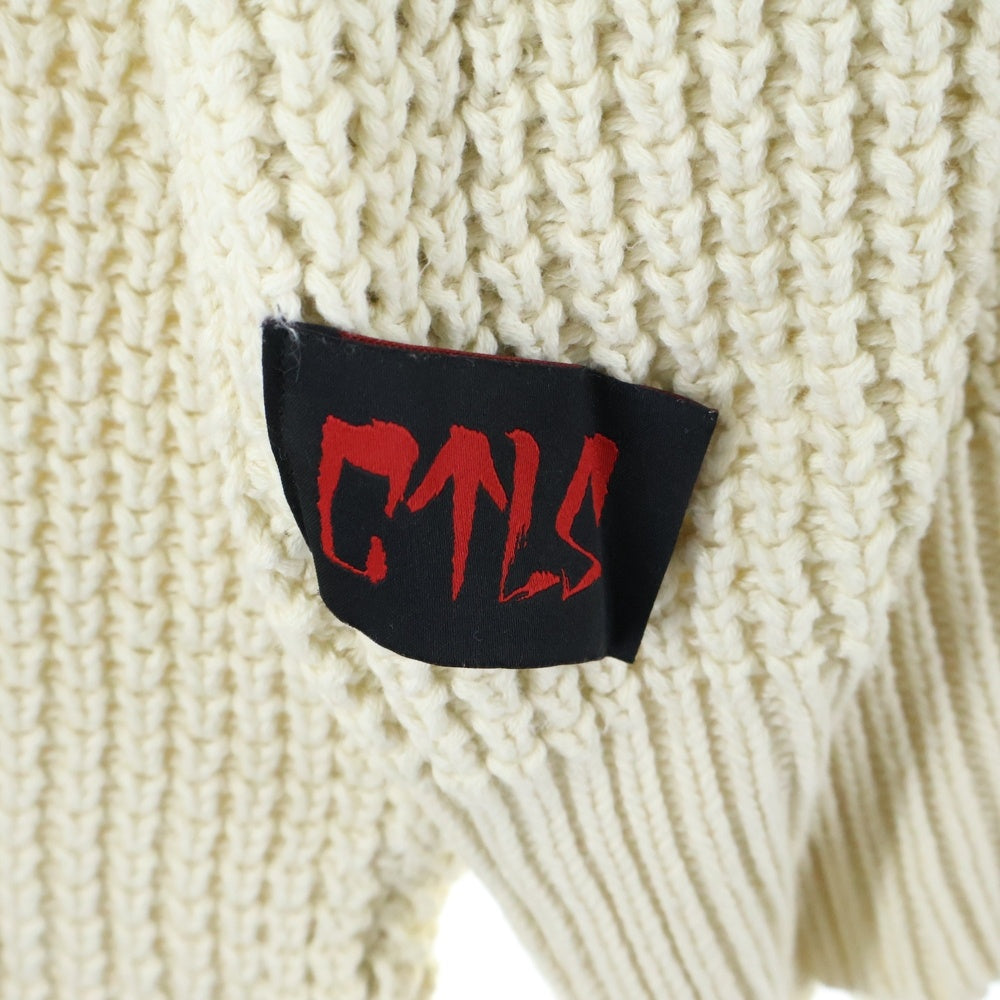 cvtvlist(カタリスト) 23AW クラッシュ加工 刺繍ロゴ オーバーサイズ ニットセーター ベージュ 2301100202