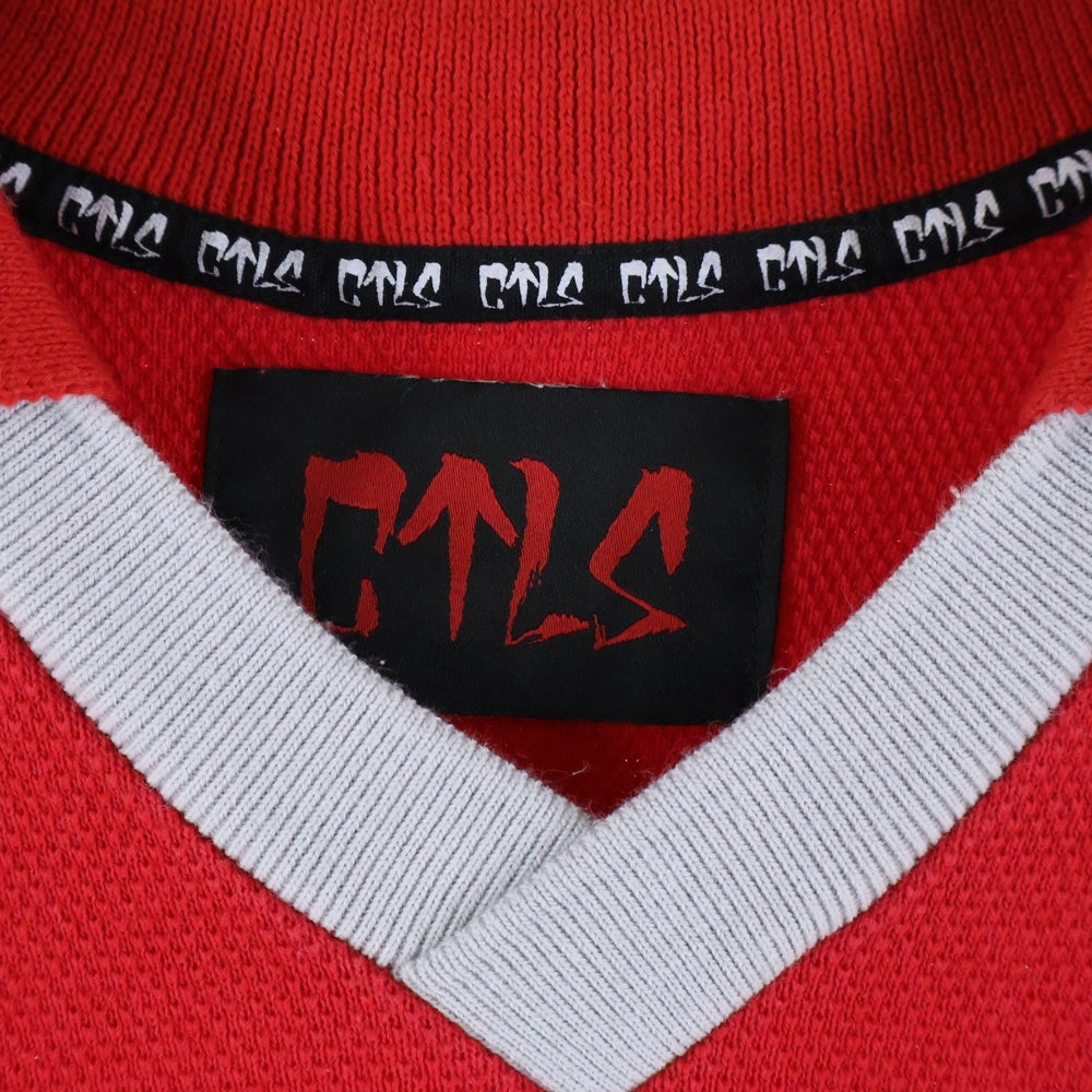 cvtvlist(カタリスト) ラバーワッペン オーバーサイズ コットン 半袖ポロシャツ カットソー レッド 2101070302