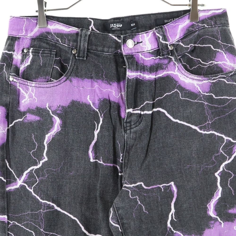 JADED LONDON(ジェイデッドロンドン) LIGHTNING BOLT PRINT JEANS ライトニング プリント デニム パンツ パープル/ブラック