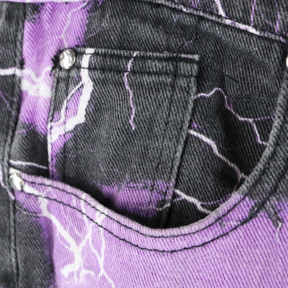 JADED LONDON(ジェイデッドロンドン) LIGHTNING BOLT PRINT JEANS ライトニング プリント デニム パンツ パープル/ブラック