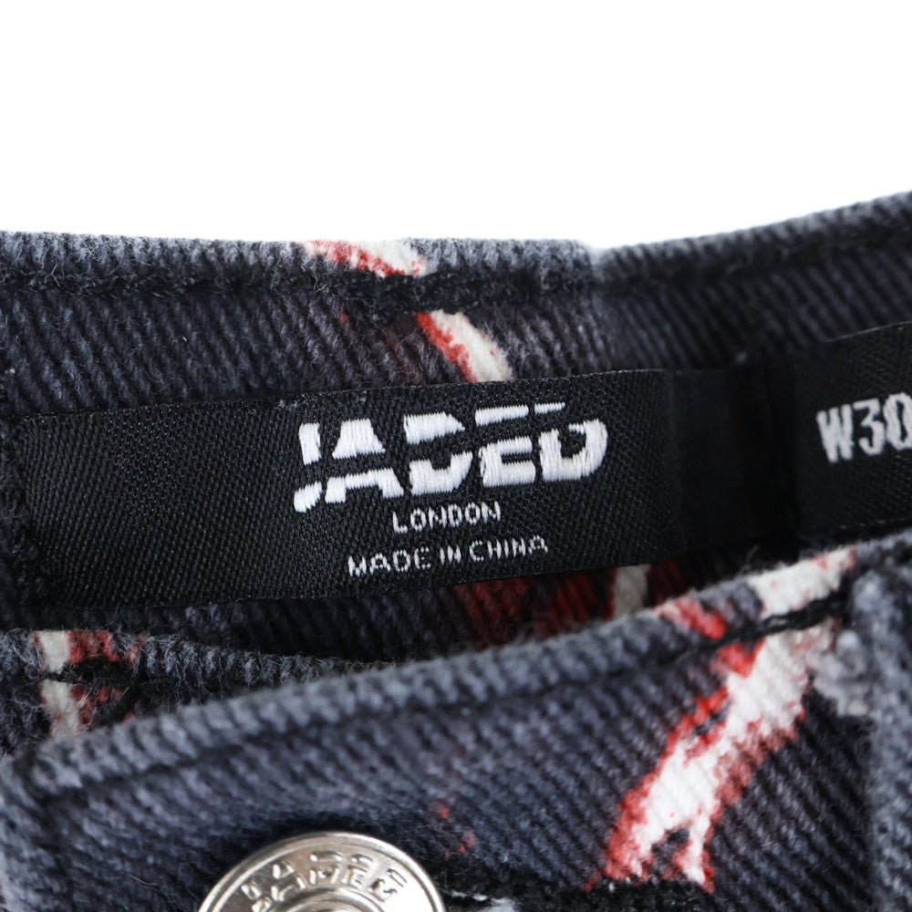 JADED LONDON(ジェイデッドロンドン) LIGHTNING BOLT PRINT JEANS ライトニング プリント デニム パンツ レッド/ブラック
