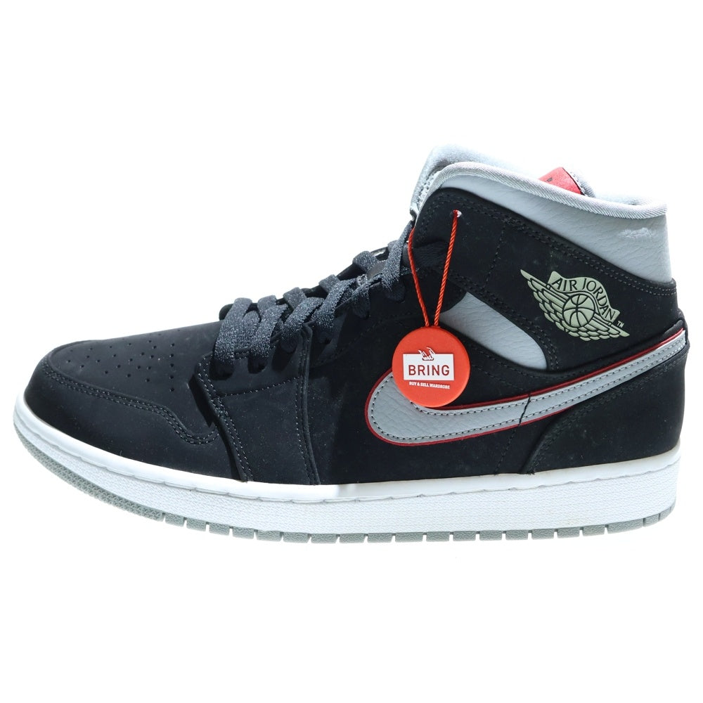 NIKE(ナイキ) AIR JORDAN 1 MID 554724-060 エアジョーダン1 ブラックパーティクルグレージムレッド ミッドカットスニーカー US9.5/27.5cm ブラック/グレー