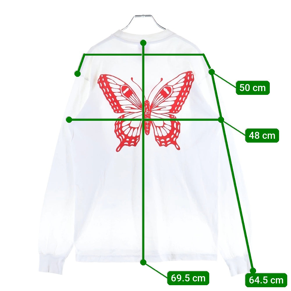 Girls Don't Cry(ガールズドントクライ) バタフライ プリント 長袖シャツ コットン ホワイト