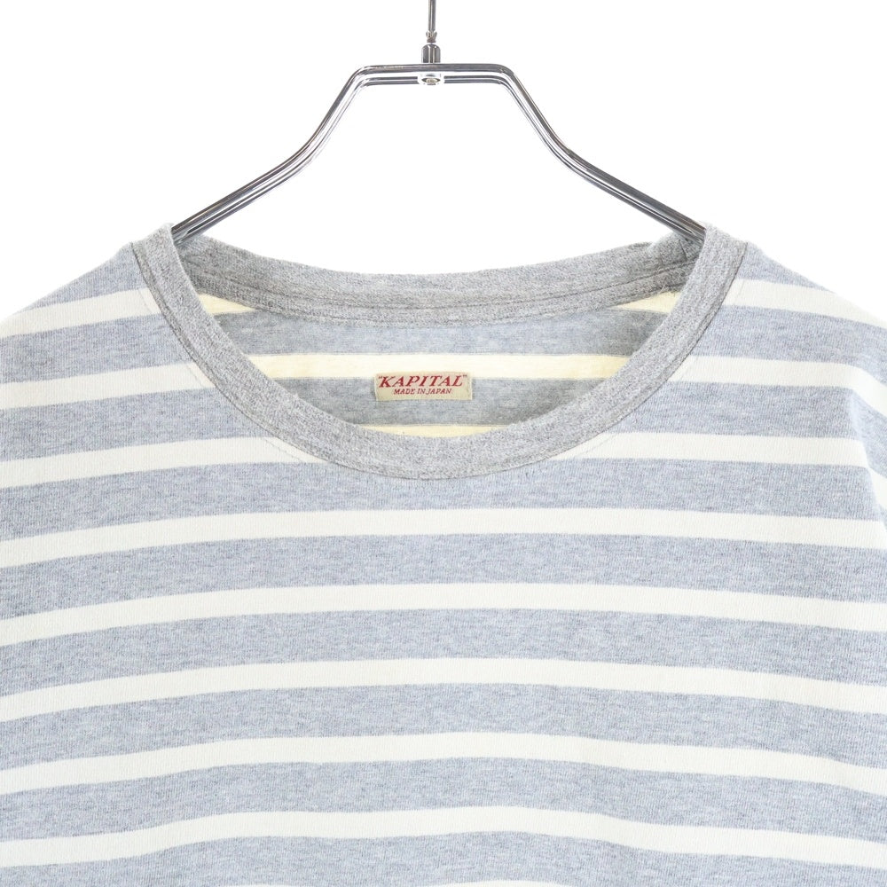 KAPITAL(キャピタル) Smiley elbow Patch T- Shirt スマイリーエルボーパッチカットソー グレー/クリーム EK-904