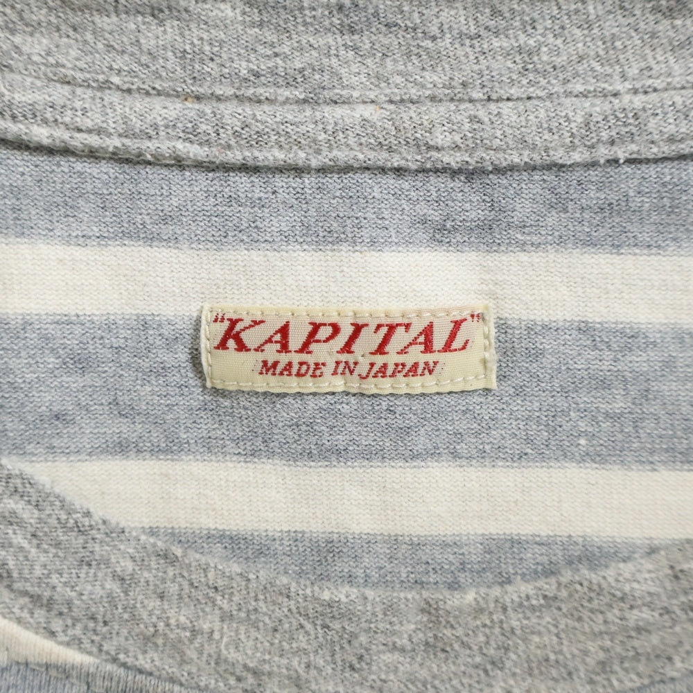 KAPITAL(キャピタル) Smiley elbow Patch T- Shirt スマイリーエルボーパッチカットソー グレー/クリーム EK-904