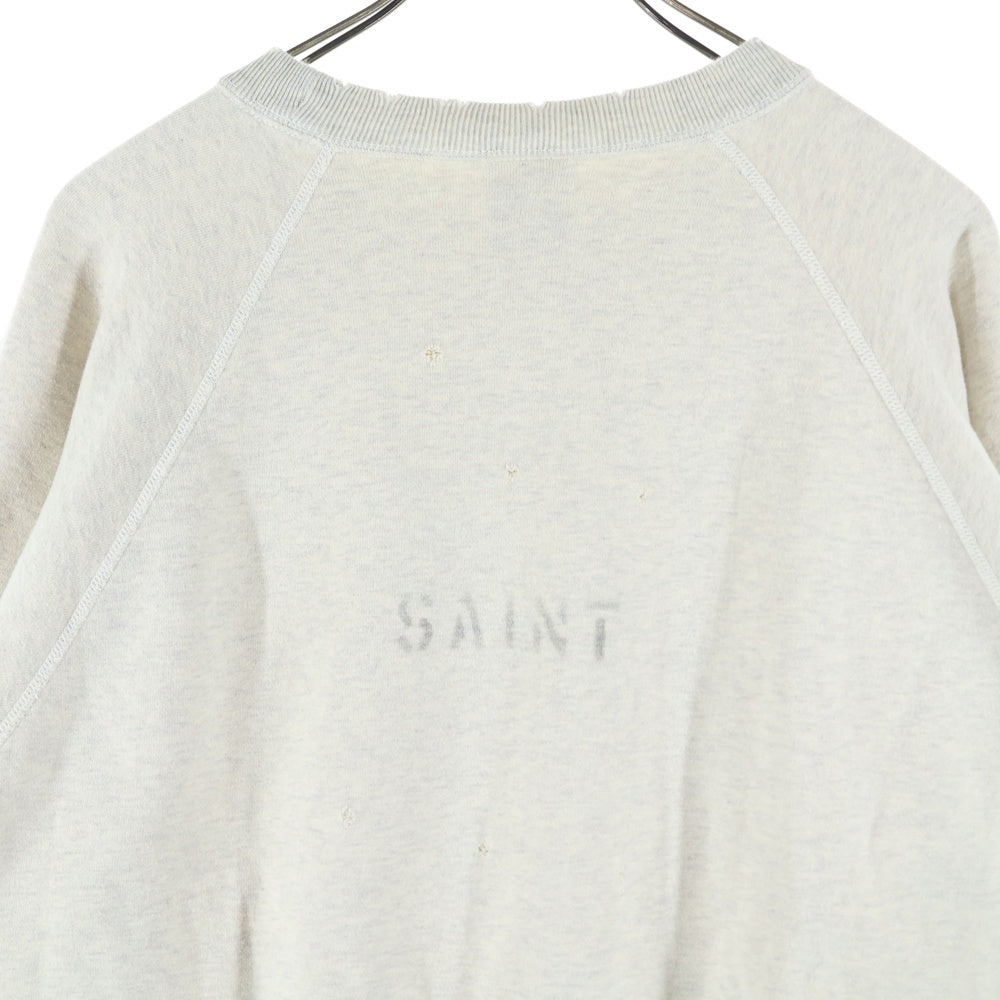 SAINT MICHAEL(セントマイケル) 23AW×木梨憲武 仮面ノリダーヴィンテージ加工 クルーネックスウェットトレーナー SM-A23-0000-C08 グレー