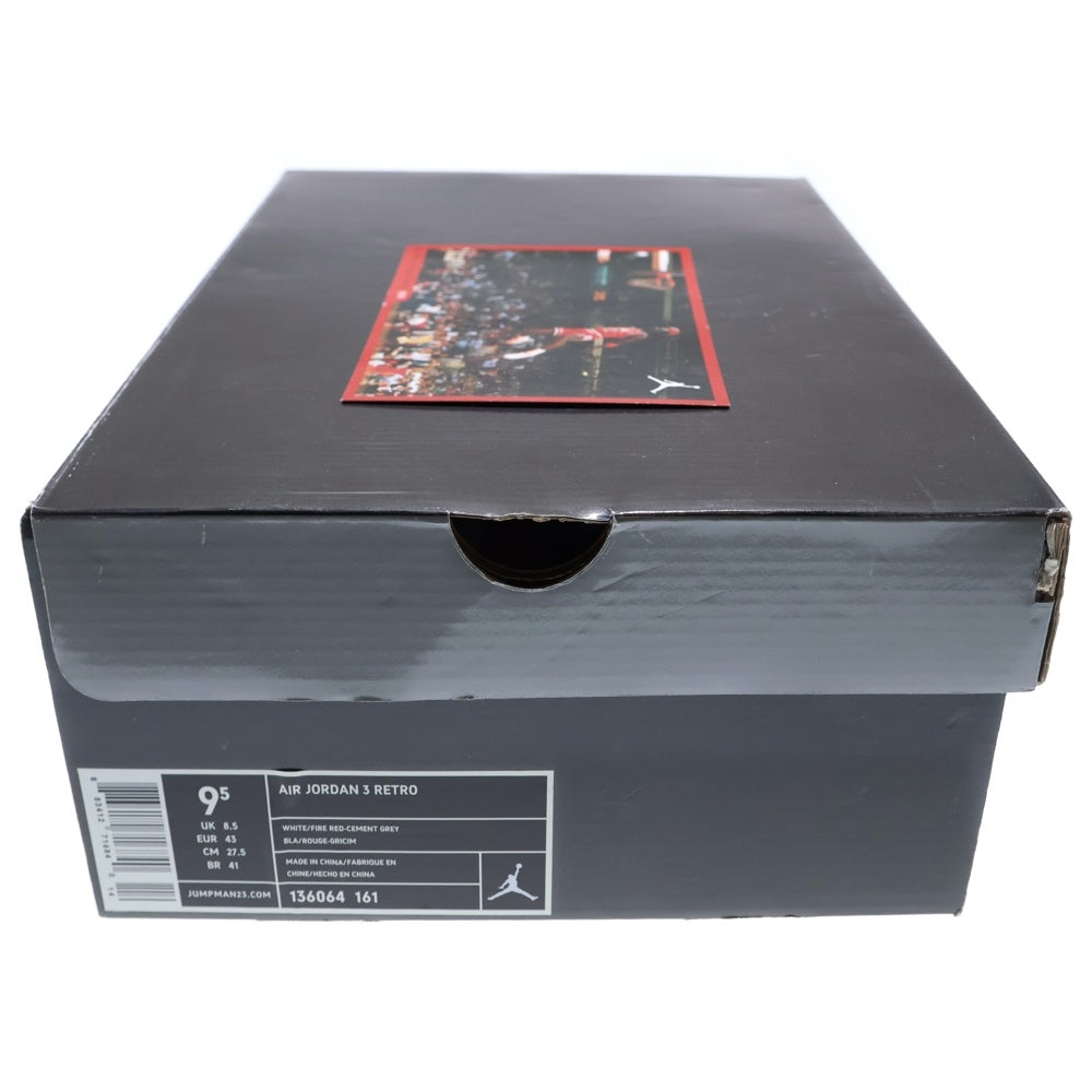 NIKE(ナイキ) 【観賞用 2007年製】AIR JORDAN 3 RETRO FIRE RED 136064-161 エアジョーダン3 ファイヤーレッド ハイカットスニーカー US9.5/27.5cm ホワイト/レッド