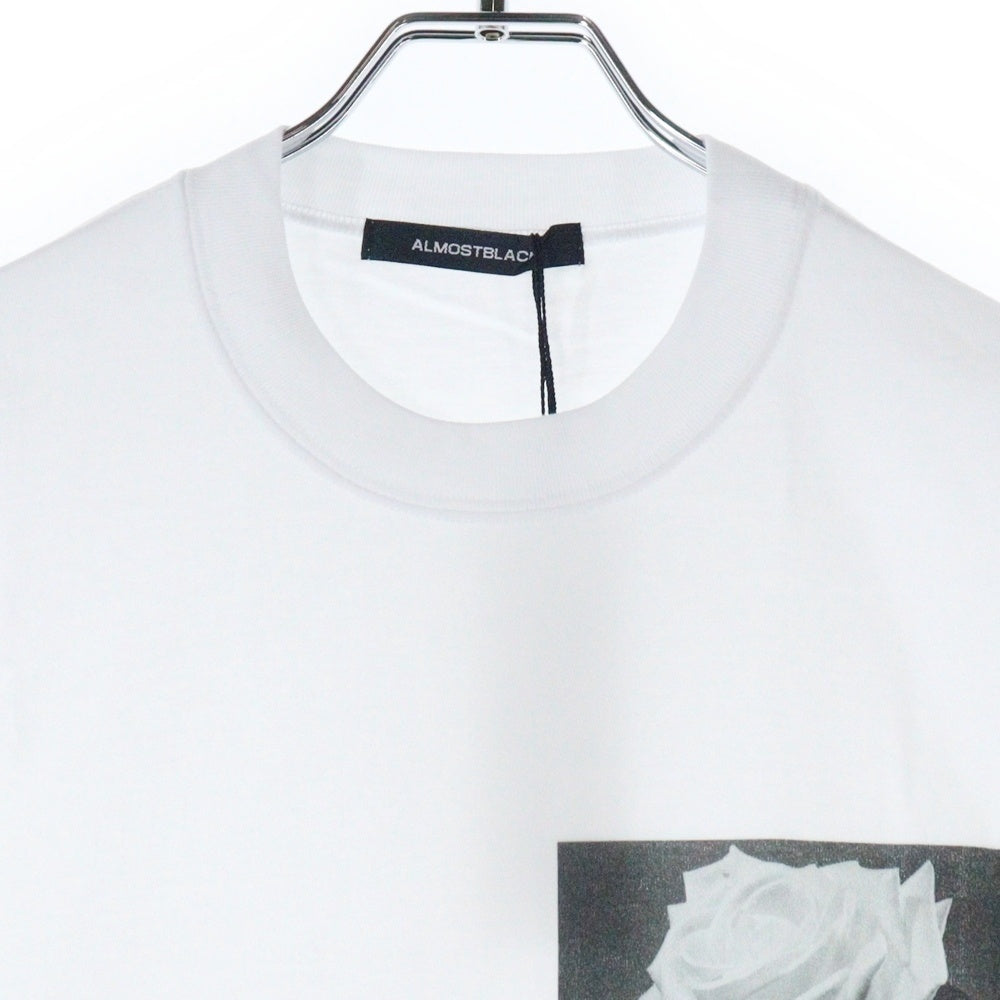 ALMOSTBLACK(オールモストブラック) バラプリント 半袖Tシャツ カットソー コットン YI-CS03B ホワイト