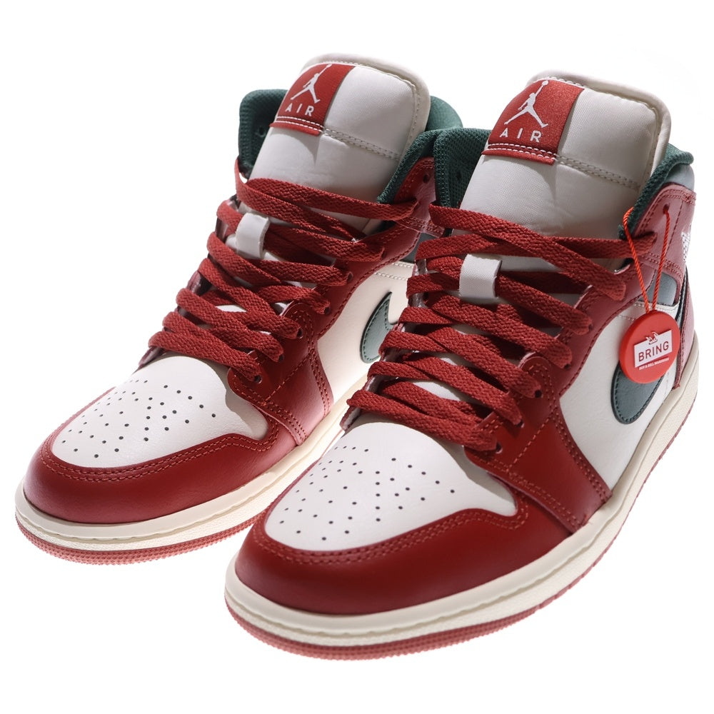 NIKE(ナイキ) AIR JORDAN 1 MID SAIL/PURE PLATINUM/REDSTONE/MIDNIGHT GREEN DQ8426-105 エアジョーダン1 ミッド ローカットスニーカー US8/26.0cm ホワイト/レッド