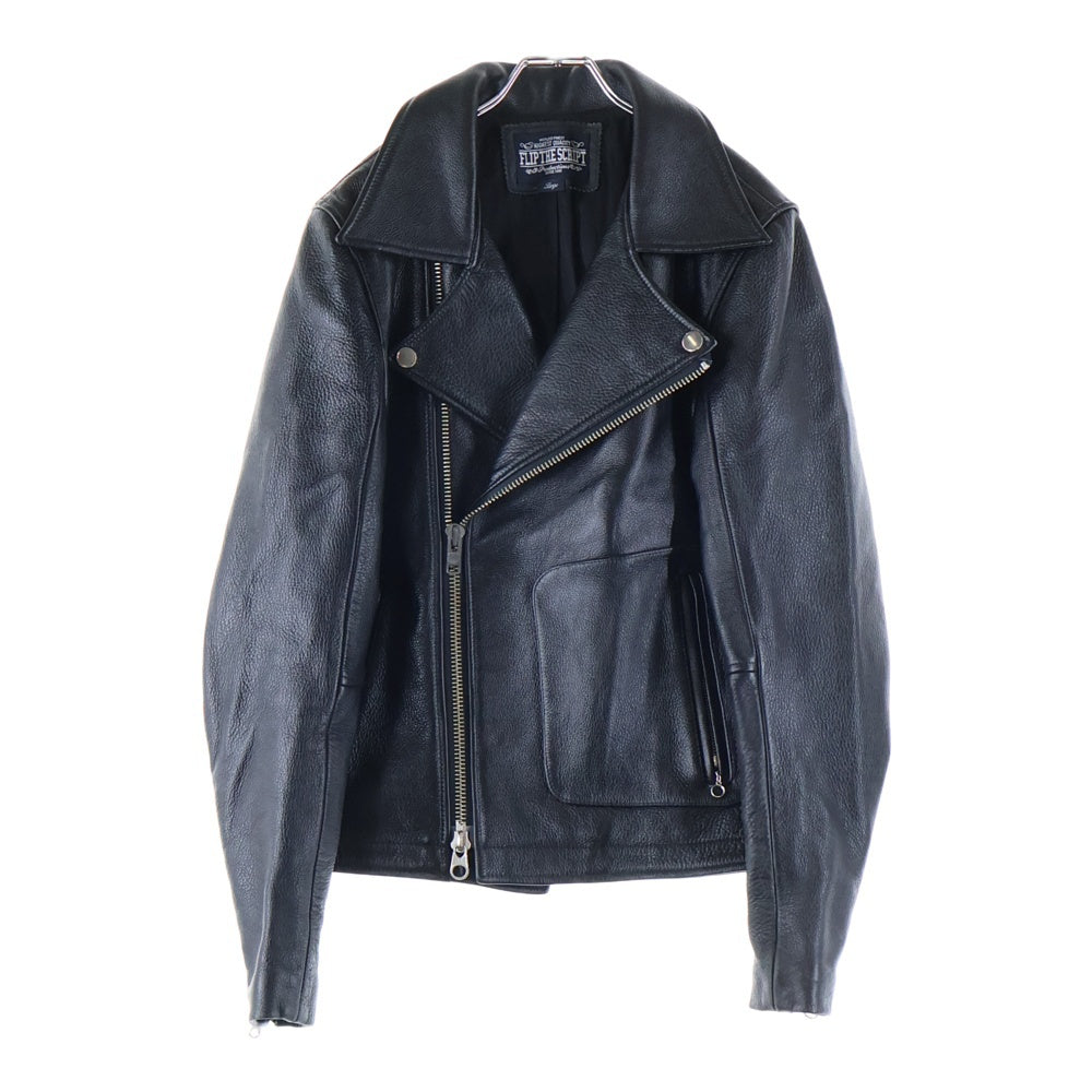 FLIP THE SCRIPT(フリップザスクリプト) フロント パッチロゴ ダブルライダース レザージャケット ブラック