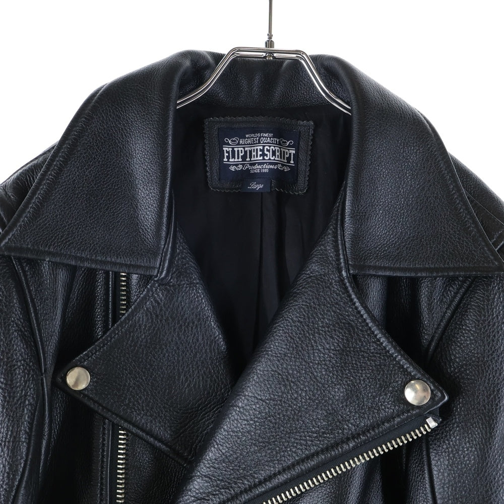 FLIP THE SCRIPT(フリップザスクリプト) フロント パッチロゴ ダブルライダース レザージャケット ブラック