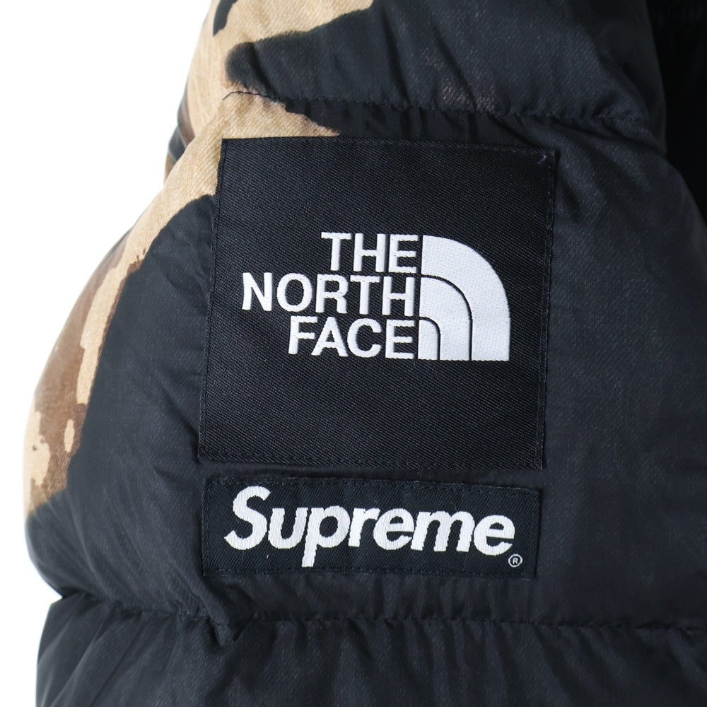 SUPREME(シュプリーム) 21AW×The North Face Bleached Denim Print Nuptse Jacket NF0A7WO8 ザノースフェイス ブリーチド デニム プリント ヌプシ ダウンジャケット ブラック/ブラウン