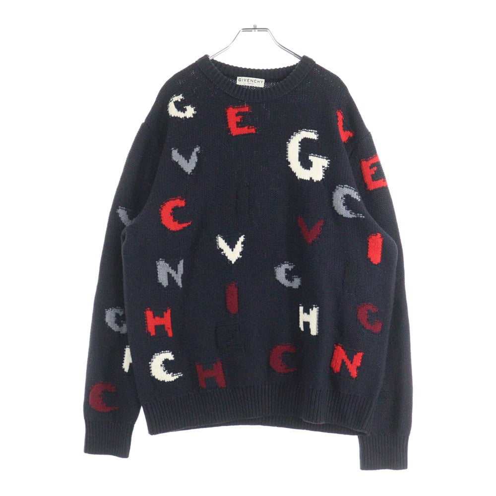 GIVENCHY(ジバンシィ) 柄ロゴ ウール クルーネック ニットセーター ブラック BM906J4Y2J