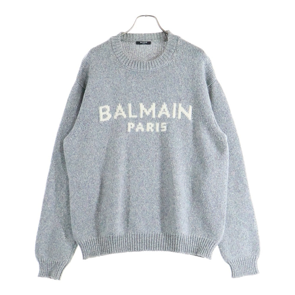 BALMAIN(バルマン) ロゴ ウール クルーネックニットセーター グレー KD000K027